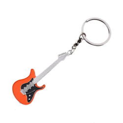 Porte-clés métallique en forme de guitare électrique orange