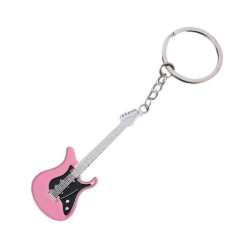 Porte-clés métallique en forme de guitare électrique rose