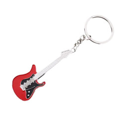 Porte-clés métallique en forme de guitare électrique rouge