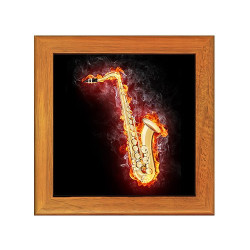 Dessous de plat : Saxophone jaune en feu