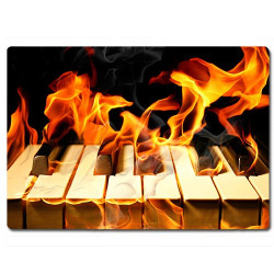 Planche à découper en verre : Clavier de piano en feu