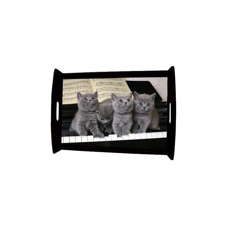 Plateau repas en bois : 4 chatons sur un piano