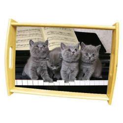 Plateau repas en bois : 4 chatons sur un piano