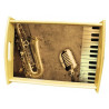 Plateau repas en bois : Saxophone, micro, piano