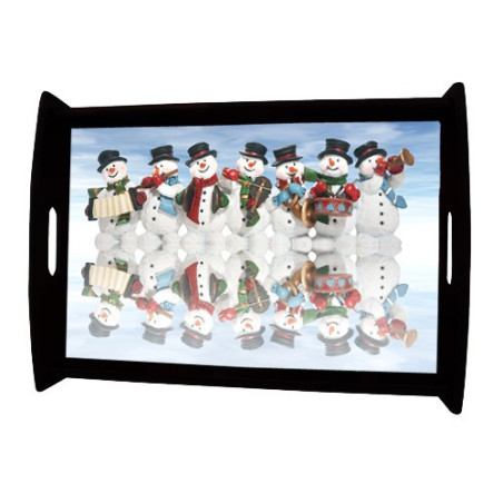 Mini Plateau Rectangulaire En Mélamine - Motif Bonhommes De Neige - Blanc - AMBIENTE