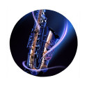 Tapis de souris rond : Saxophone sur fond bleu et noir