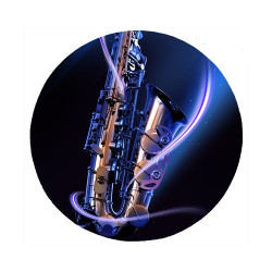 Tapis de souris rond : Saxophone sur fond bleu et noir
