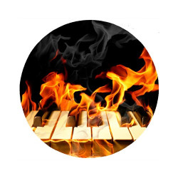 Tapis de souris rond : Clavier de piano en feu