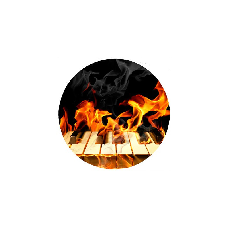 Tapis de souris rond : Clavier de piano en feu