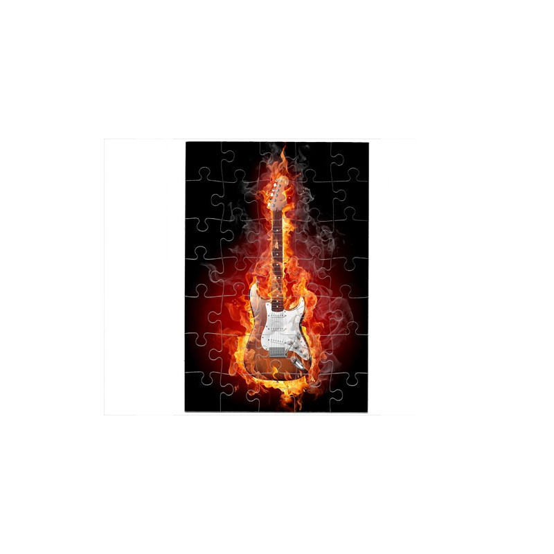 Puzzle Guitare marron en feu