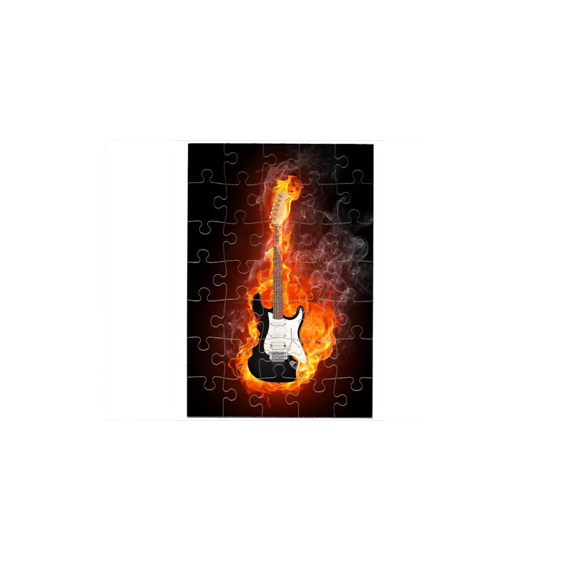 Puzzle Guitare noire en feu
