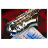 Poster Saxophone sur un drap rouge