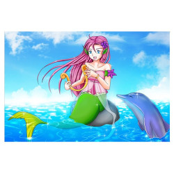 Poster Sirène harpiste avec un dauphin