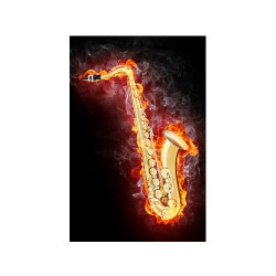 Poster Saxophone jaune en feu