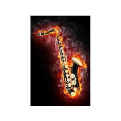 Poster Saxophone noir en feu