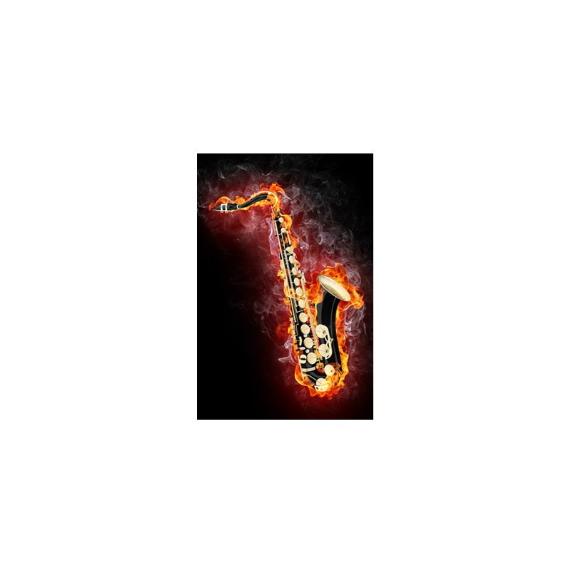 Poster Saxophone noir en feu