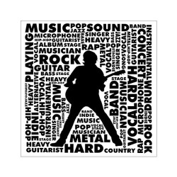 Poster Guitariste entouré de mots sur la musique