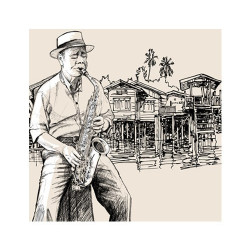 Poster Dessin de saxophoniste à Cuba