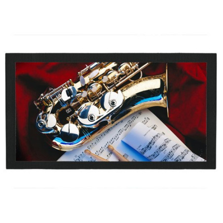 Tapis de bar : Saxophone sur un drap rouge