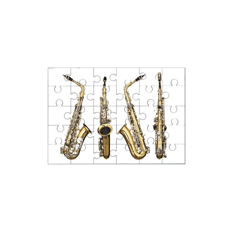 Puzzle en bois 30 pièces : 4 vues du saxophone
