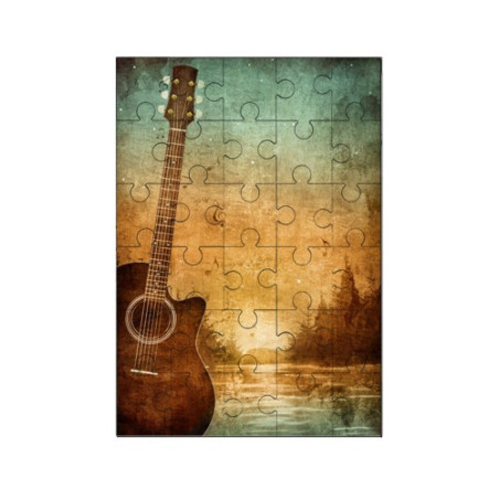 Puzzle en bois 30 pièces : Guitare devant un lac