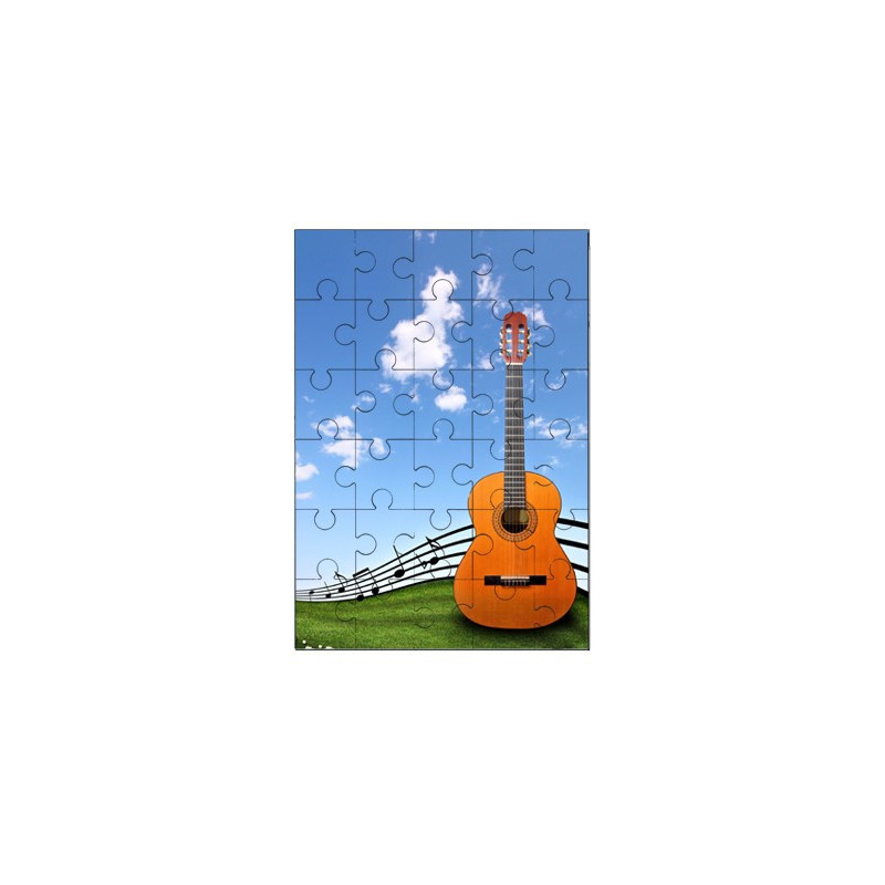 Puzzle en bois 30 pièces : Guitare, portée, pelouse