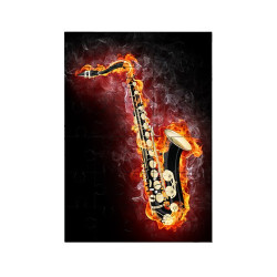 Puzzle en bois 30 pièces : Saxophone noir en feu