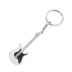 Porte-clés métallique en forme de guitare électrique blanche