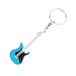 Porte-clés métallique en forme de guitare électrique bleue